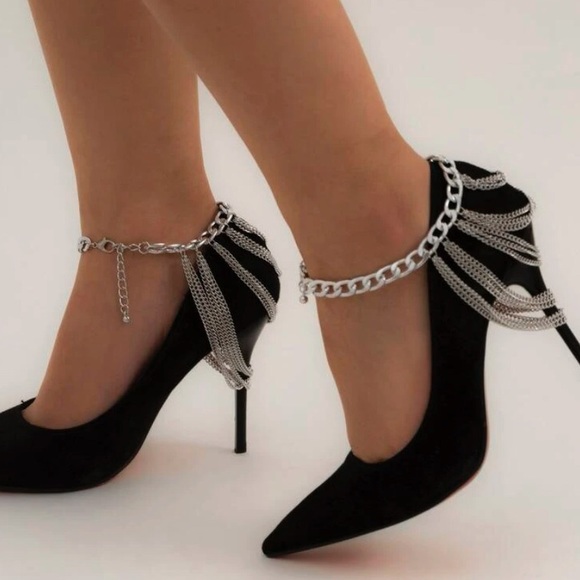 ✨3/$38 New 1 Piece Silver Layered Chain Anklet | High Heel Wedge Shoe Accessory - Picture 2 of 16